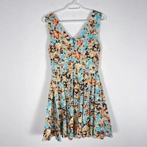 Modcloth Ixia dress aqua peach black floral print 4X